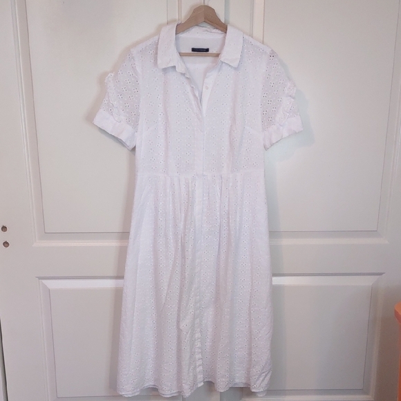 Tommy Hilfiger White Eyelet Short Sleeve Dress Size 14 - Picture 1 of 8